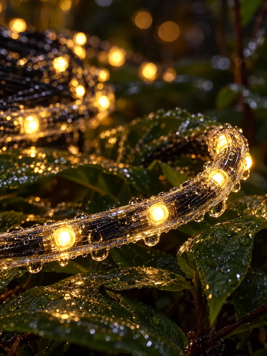 Fio de LED revestido do pisca-pisca solar, à prova de chuva IP65
